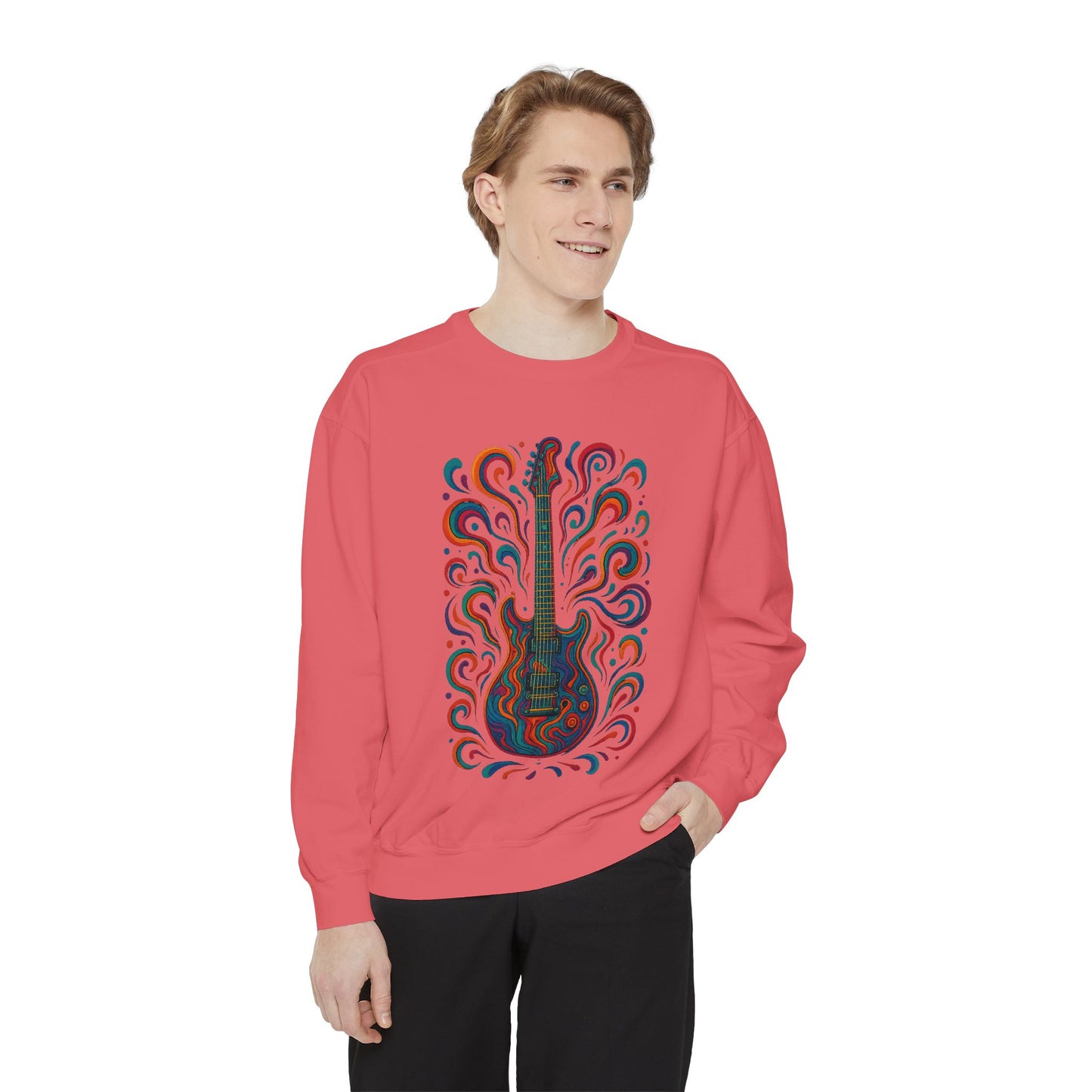 Guitar-Inspired Unisex Garment-Dyed Sweatshirt