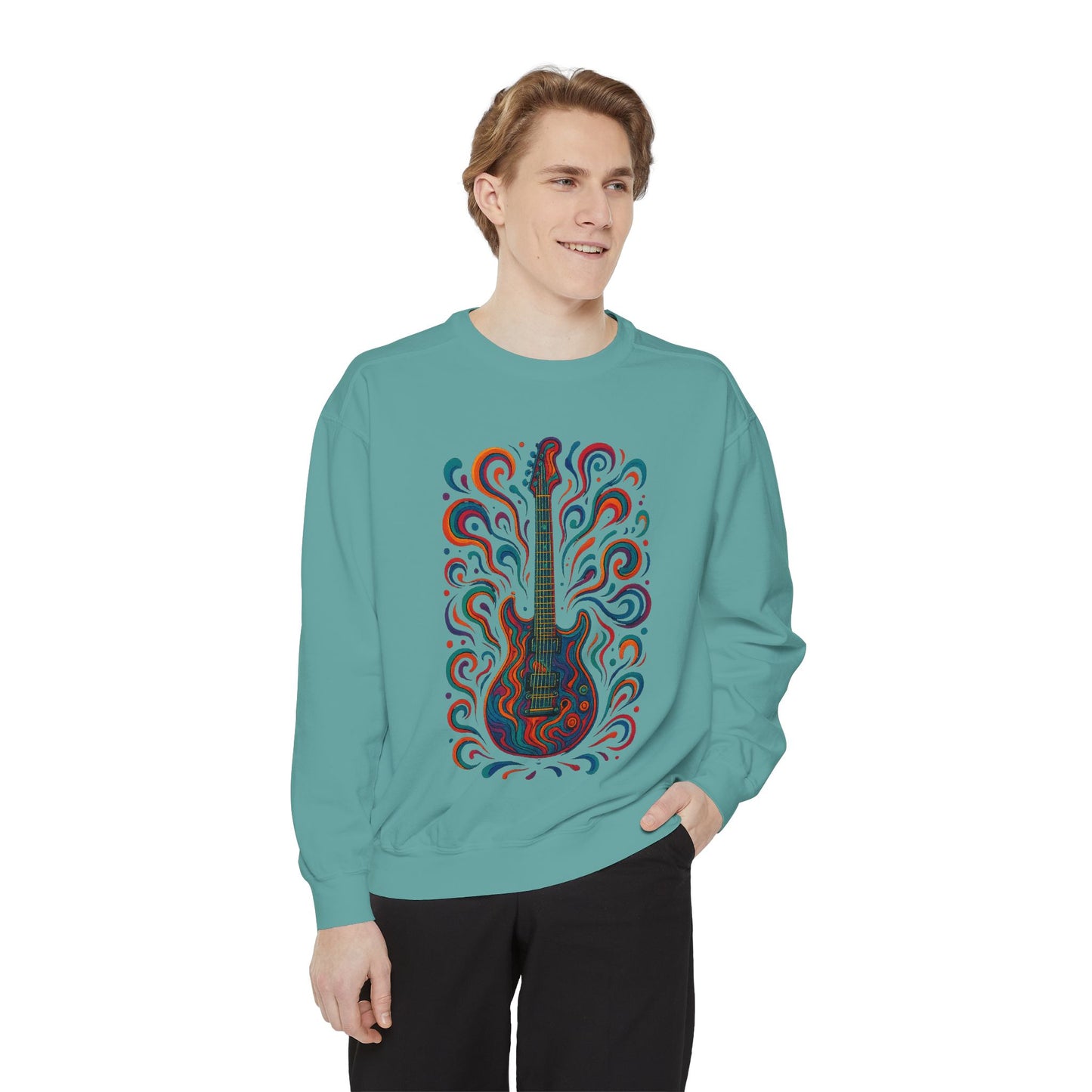 Guitar-Inspired Unisex Garment-Dyed Sweatshirt