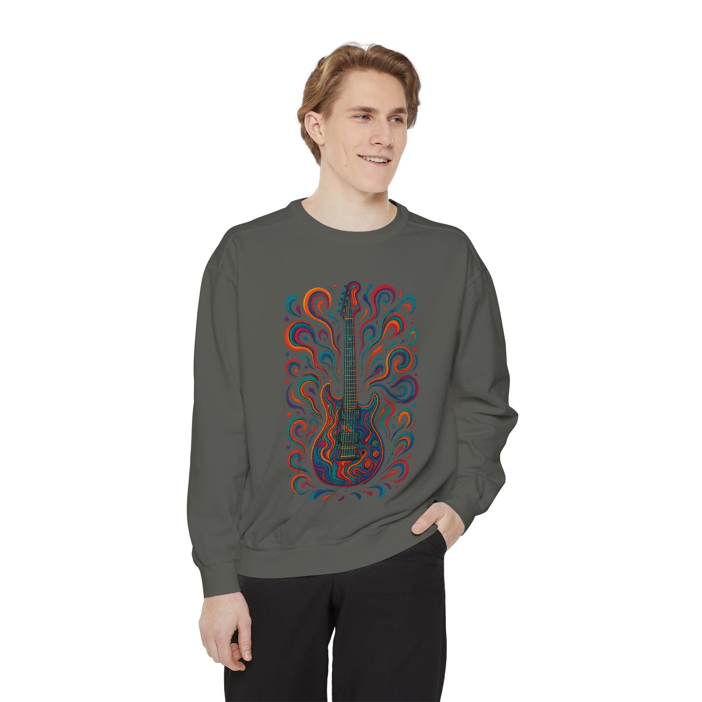 Guitar-Inspired Unisex Garment-Dyed Sweatshirt