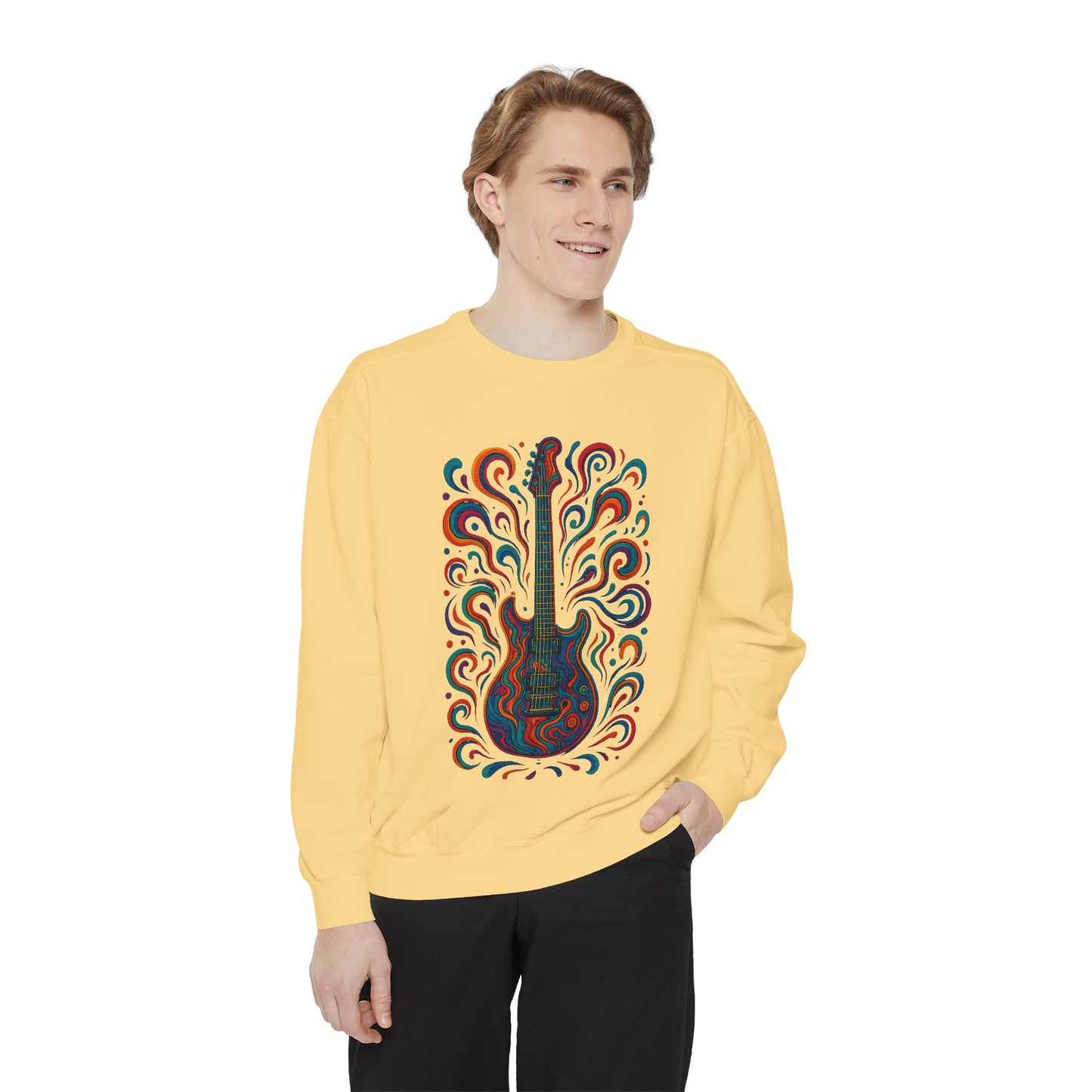 Guitar-Inspired Unisex Garment-Dyed Sweatshirt