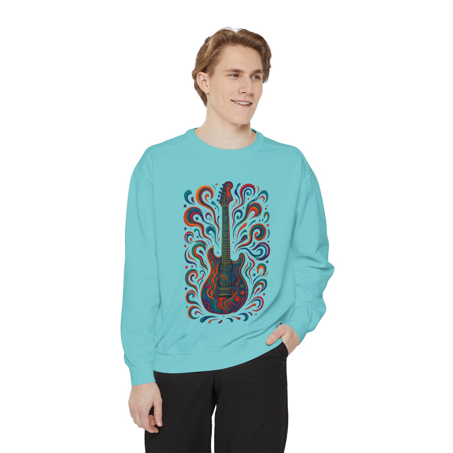 Guitar-Inspired Unisex Garment-Dyed Sweatshirt