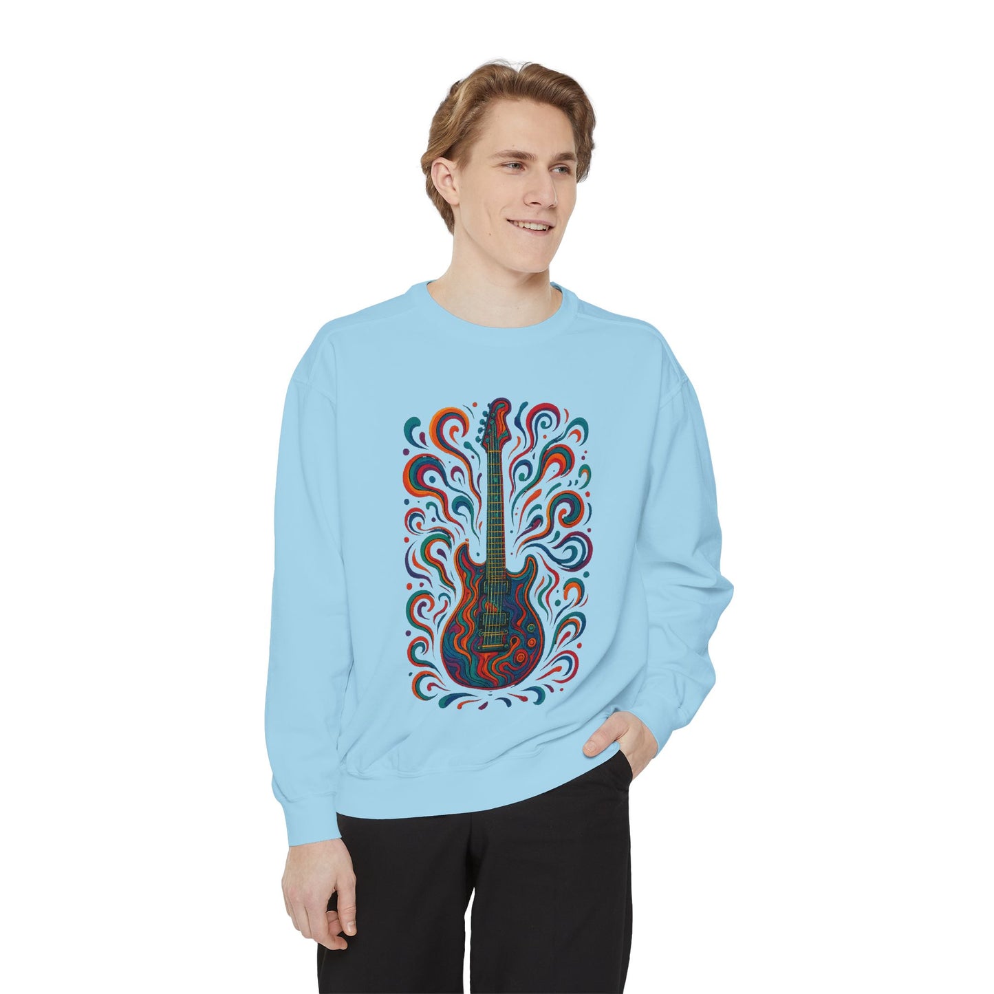 Guitar-Inspired Unisex Garment-Dyed Sweatshirt