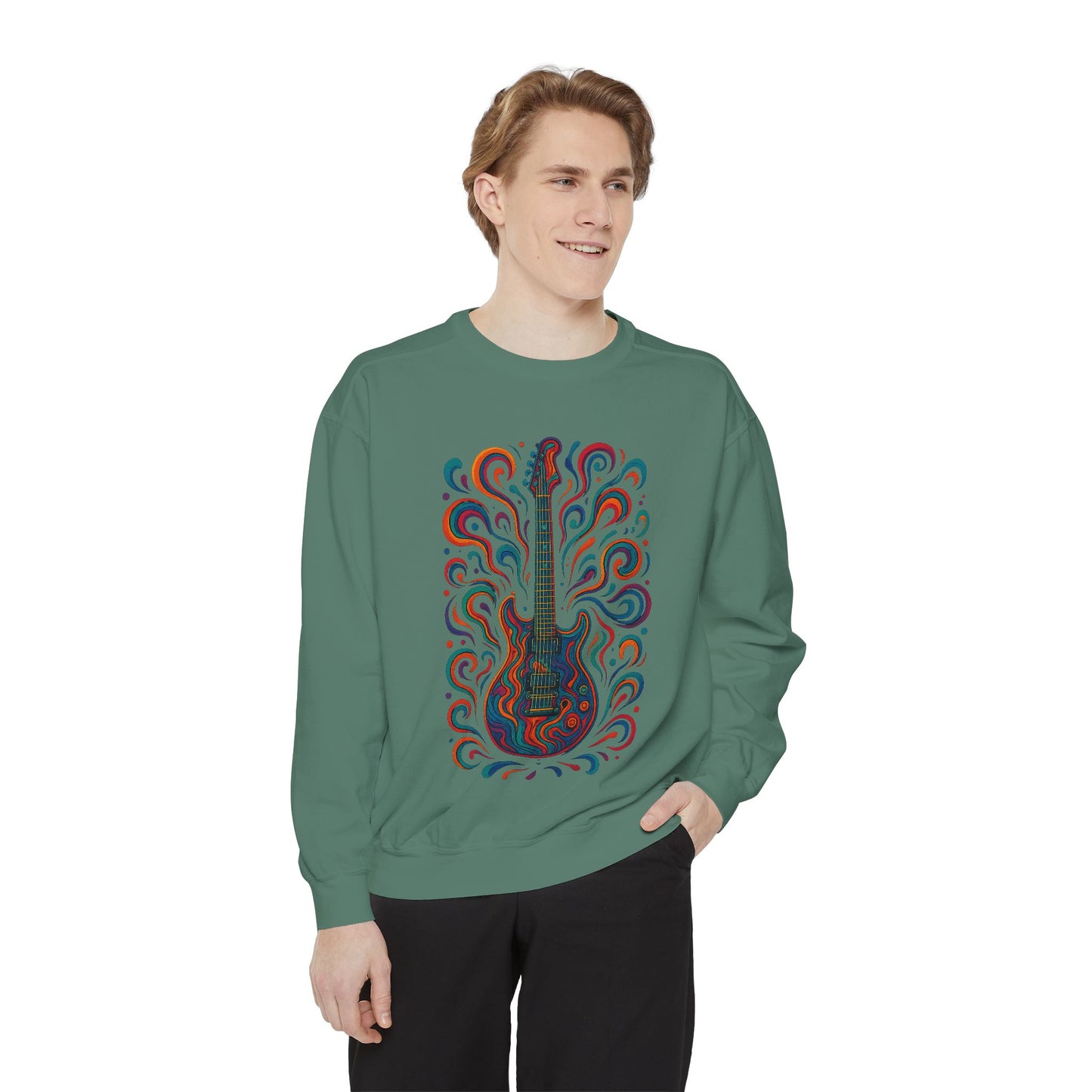 Guitar-Inspired Unisex Garment-Dyed Sweatshirt