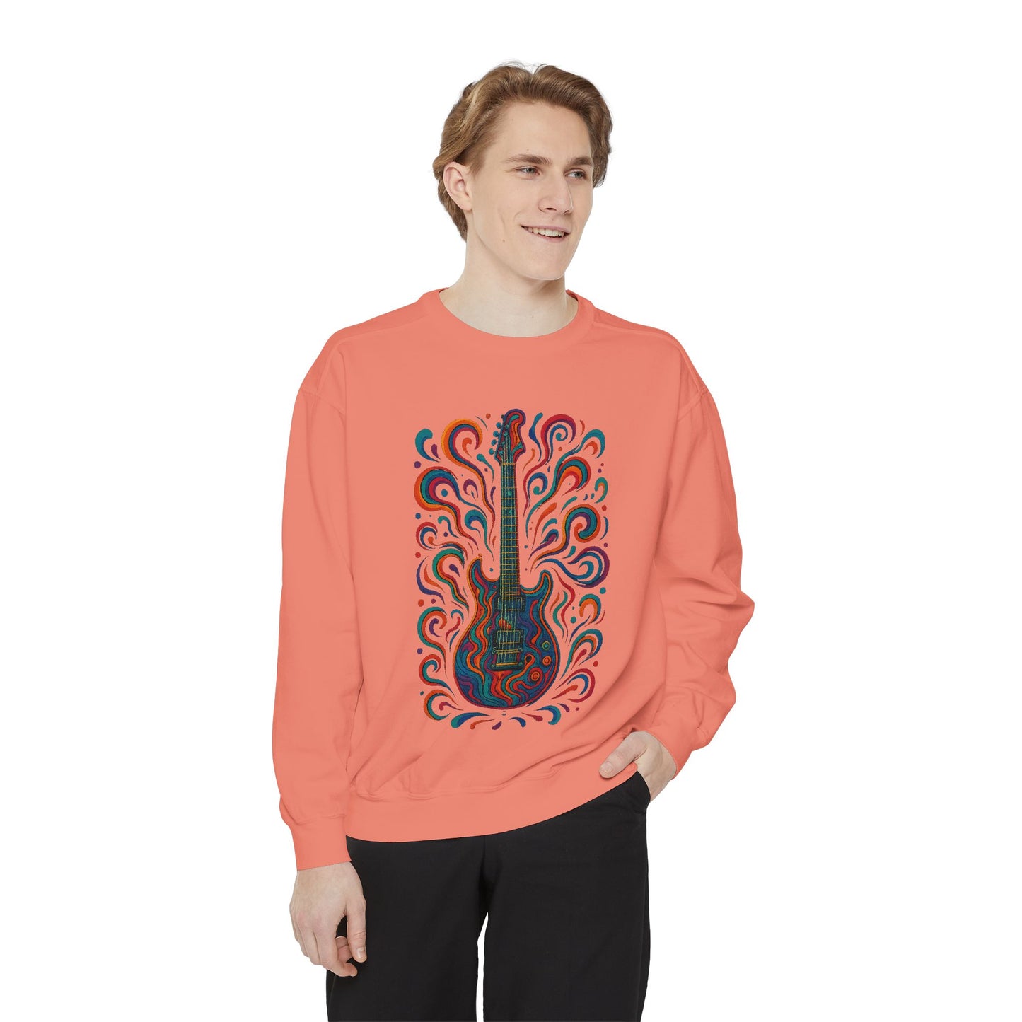 Guitar-Inspired Unisex Garment-Dyed Sweatshirt