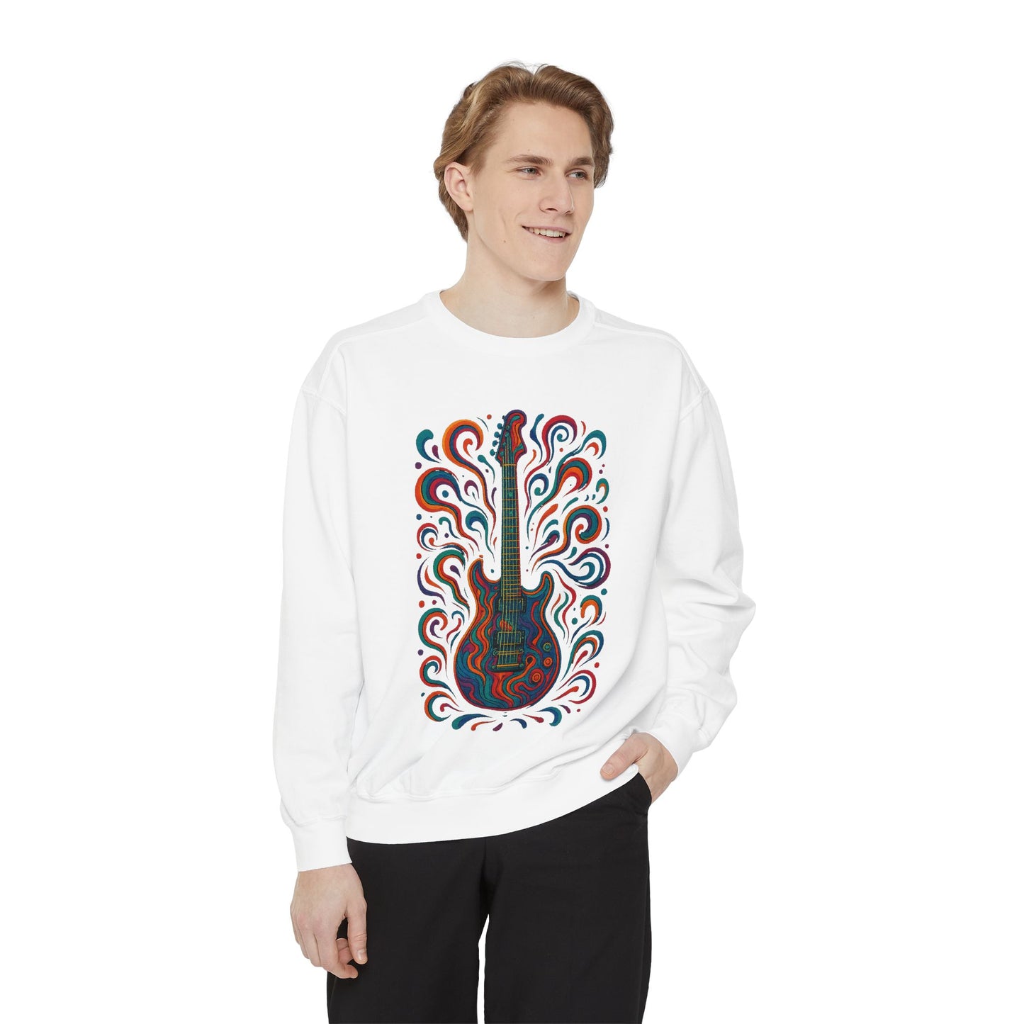 Guitar-Inspired Unisex Garment-Dyed Sweatshirt