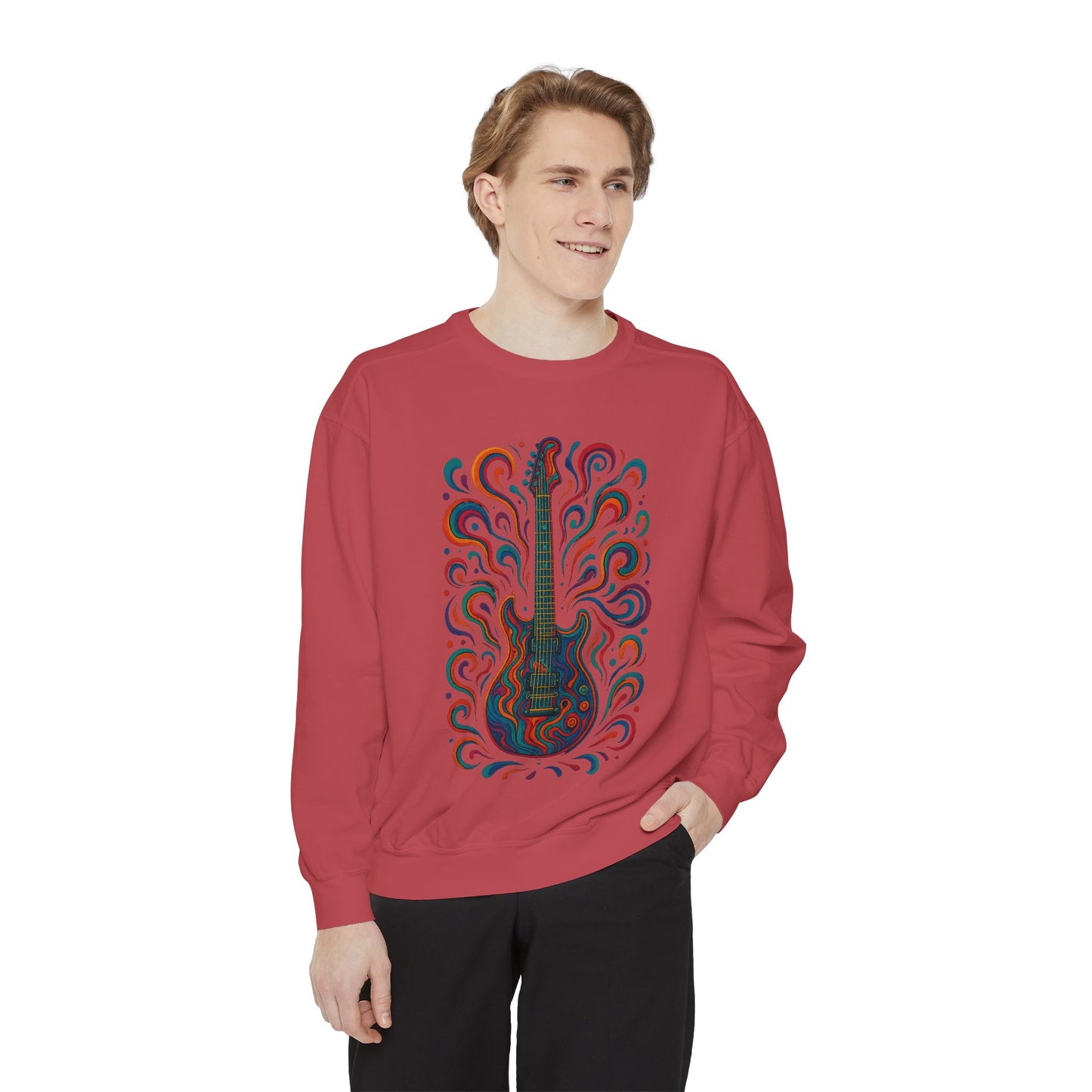 Guitar-Inspired Unisex Garment-Dyed Sweatshirt