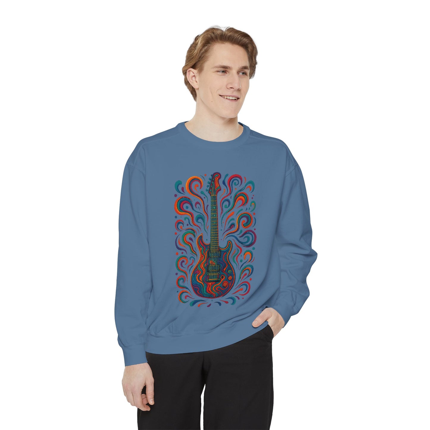Guitar-Inspired Unisex Garment-Dyed Sweatshirt