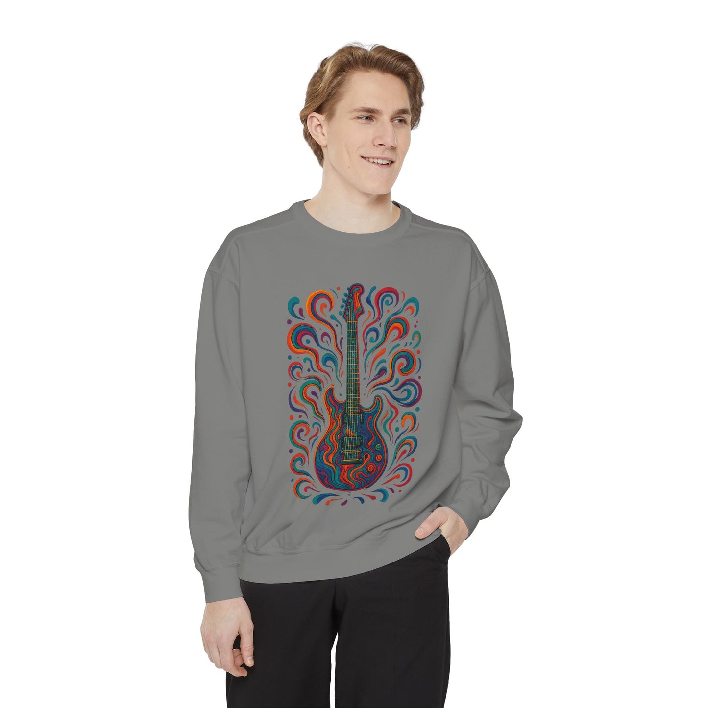 Guitar-Inspired Unisex Garment-Dyed Sweatshirt